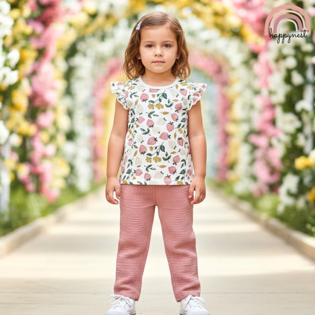 Rabbit Bear Sweet Strawberry 2-PC Ruffle Tee & Pants Set (AA496) | 2-6Y