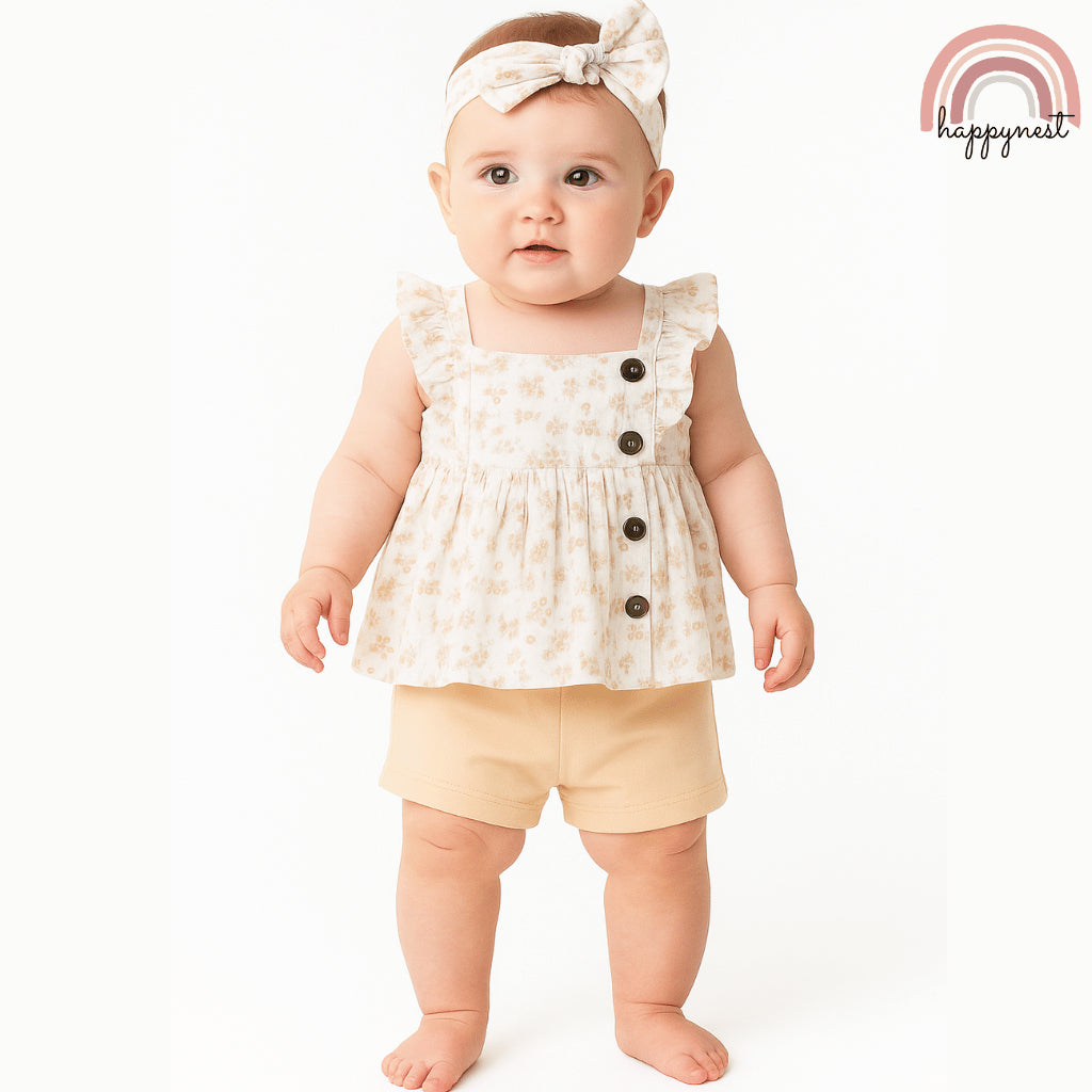 Baby Girl OOTD Floral 3-Piece Set  Dress Bloomers Headband 0-12 Months AA311