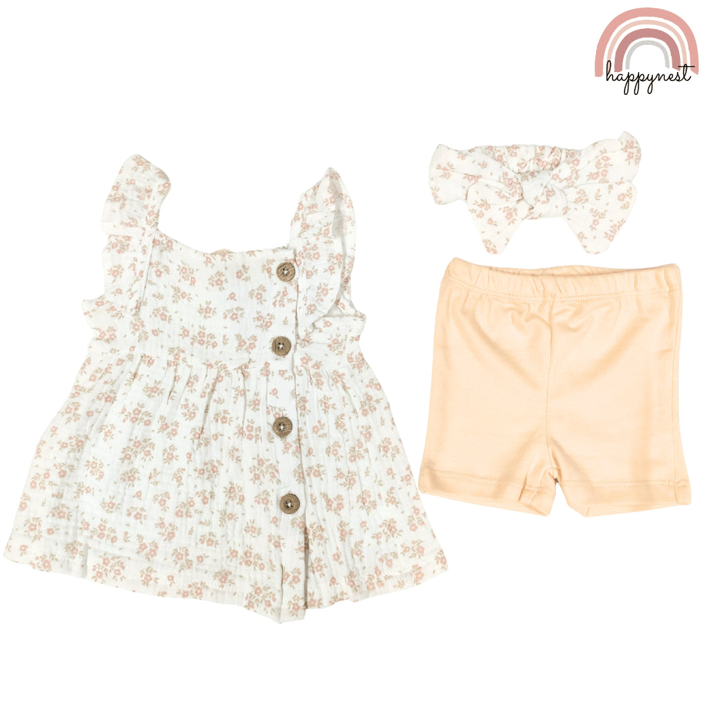 Baby Girl OOTD Floral 3-Piece Set  Dress Bloomers Headband 0-12 Months AA311