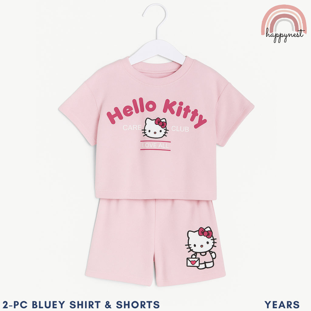 Hello Kitty Girls 2PC Outfit – Pink Shirt & Shorts Set | Overruns Quality | 2–8 Years (AA300)