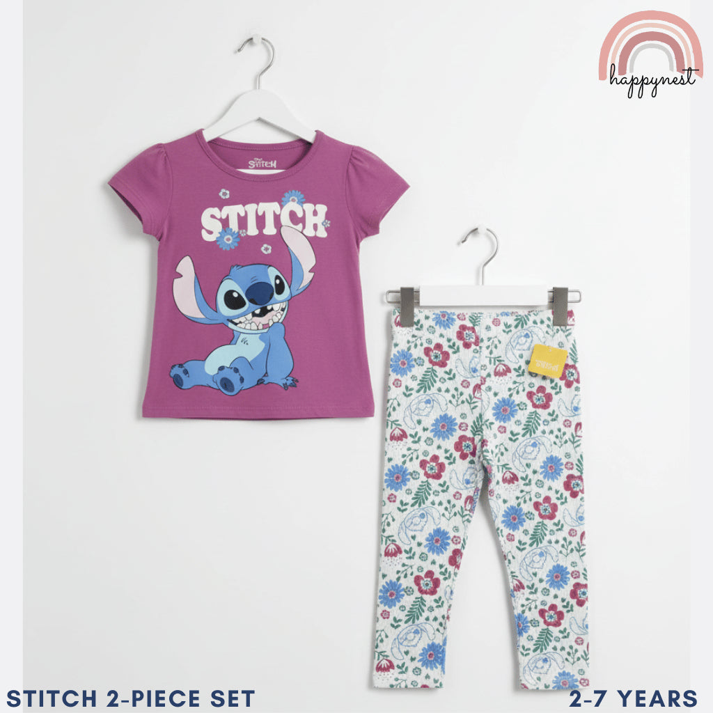 Stitch Tee & Floral Leggings 2-Piece Set for Girls 2–7 Years – AA306 | Comfy Fit