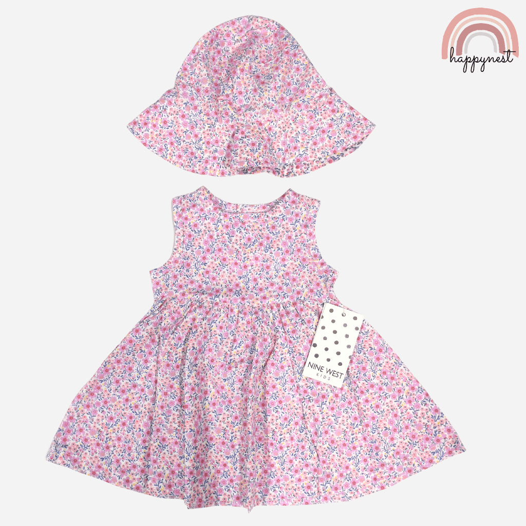 Cute Pink Floral Dress and Hat Terno for Baby Infant Girls 3-24 Months AA374