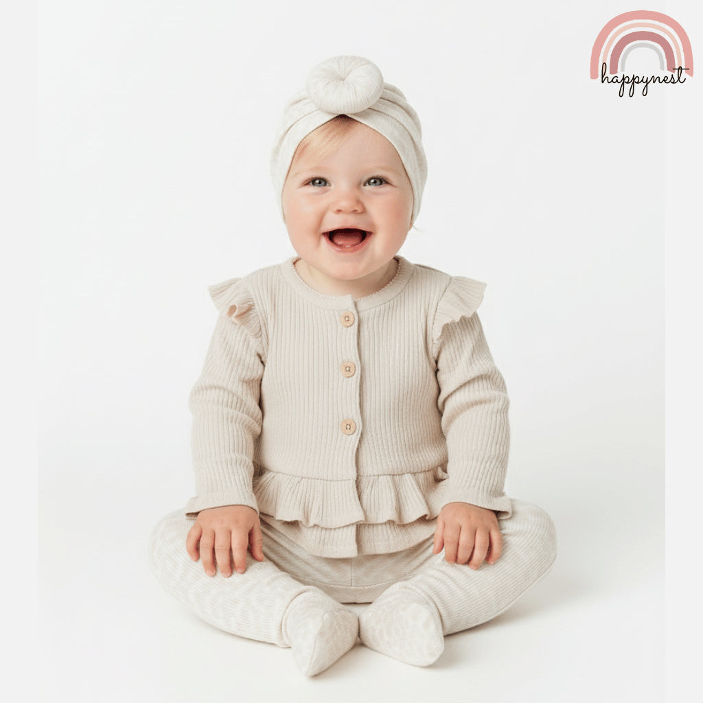 Baby 3-Piece Set Rachel Zoe Peplum Cardigan, Leopard Pants & Turban Hat Set 3-9M AA390