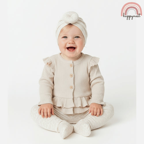 Baby 3-Piece Set Rachel Zoe Peplum Cardigan, Leopard Pants & Turban Hat Set 3-9M AA390