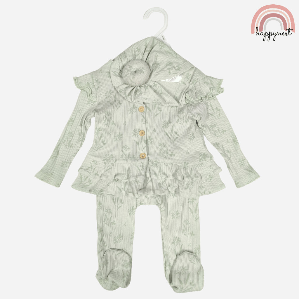 Baby Overalls Set Rachel Zoe Ribbed Cardigan, Footed Pants & Turban Hat Set AA387 3-9 Months