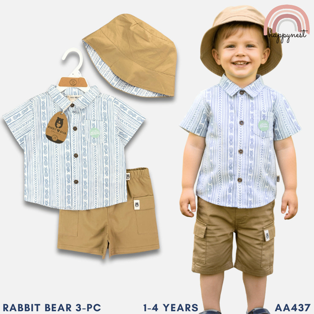 Rabbit Bear 3-PC Terno w/ Cargo Shorts & Hat (1-4Y) | AA437