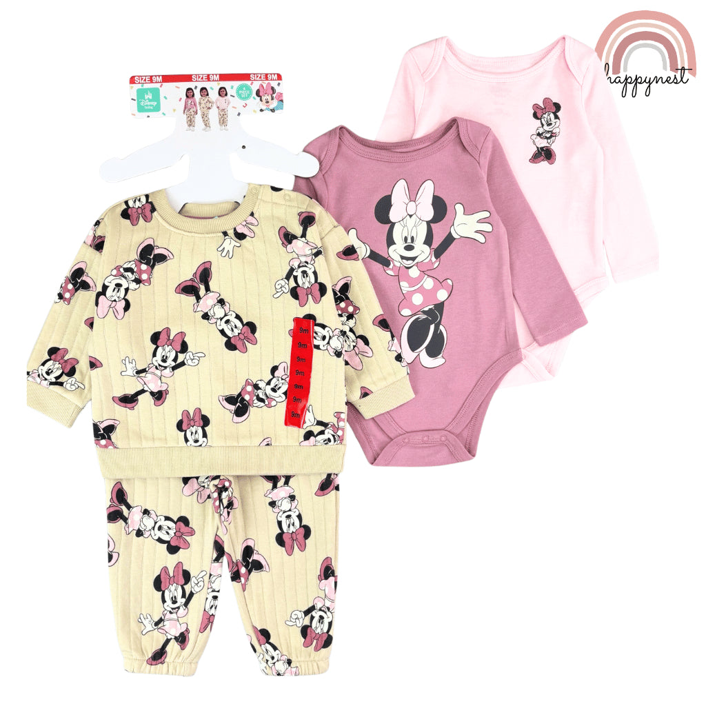 Minnie Disney 4PC Set Baby Toddler Pajama Sleepwear Bodysuit 9M-2Y SS597