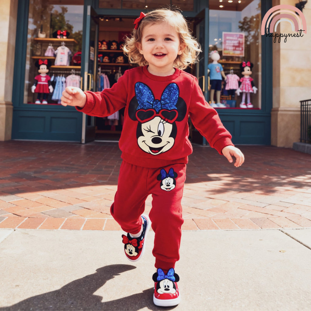 Minnie Baby OOTD Set Red Glitter Bow Sweater Jogger Pants 9-36 Months SS609