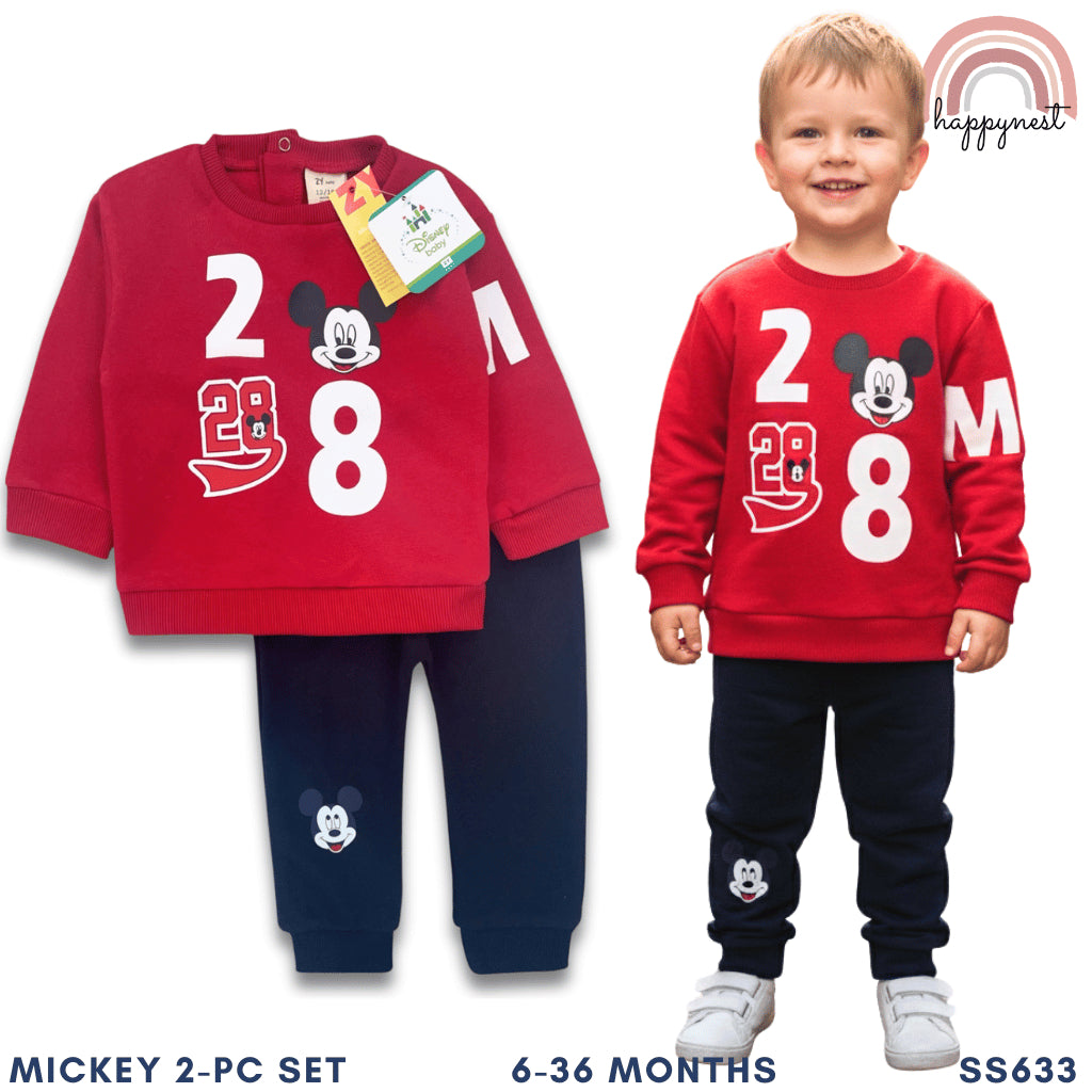 Baby Mickey Terno Set for Boys Fleece Sweatshirt Joggers Red Navy 6-36M SS633