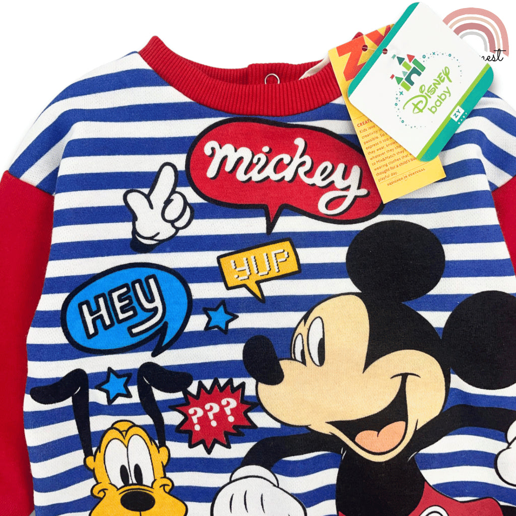 Mickey & Pluto Terno Set Baby Boys Cotton Sweater Joggers Striped Red 6-36M SS634