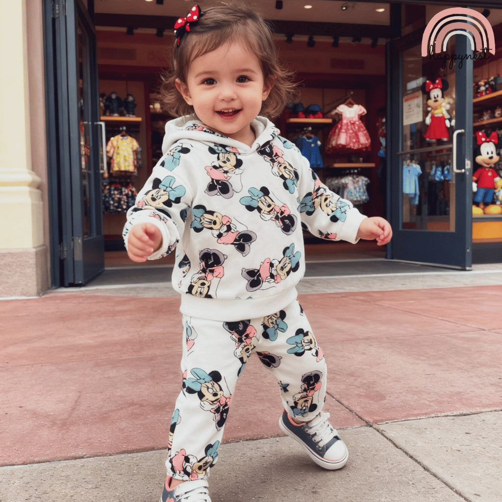 Minnie Baby Girl OOTD 2PC Set White Pink Teal Hoodie Jogger Pants 6-36 Months SS613