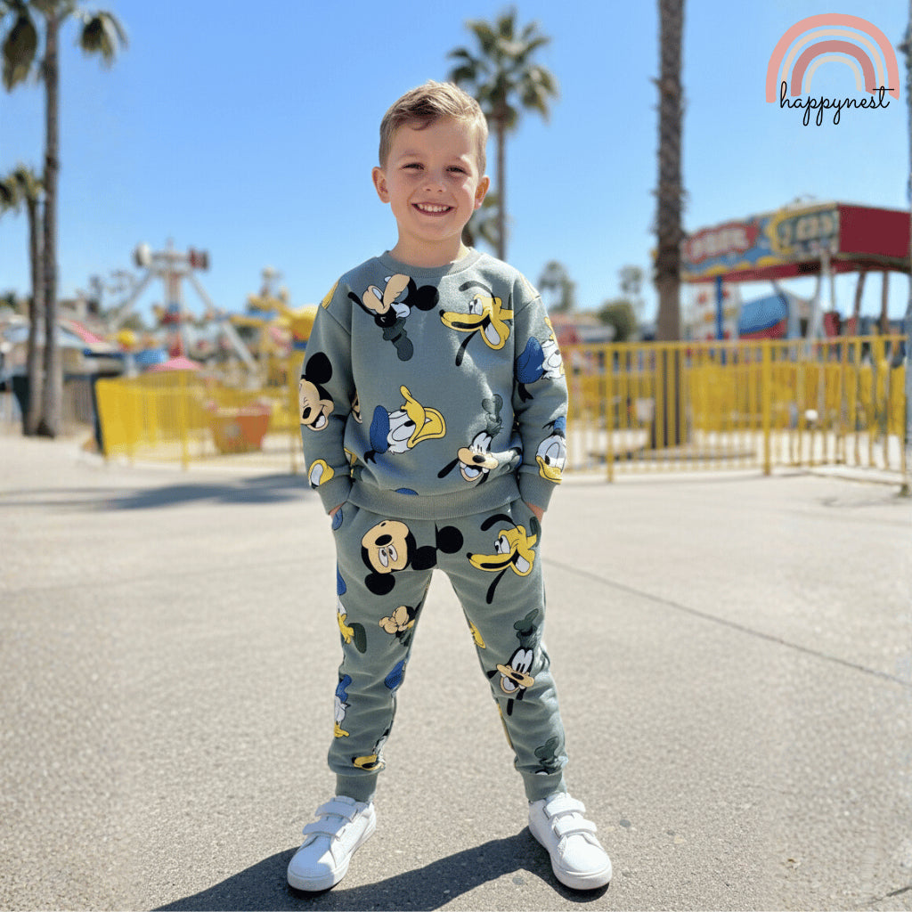 Disney Mickey Mouse & Friends Terno Set Green Sweatshirt Jogger 2-8y SS654