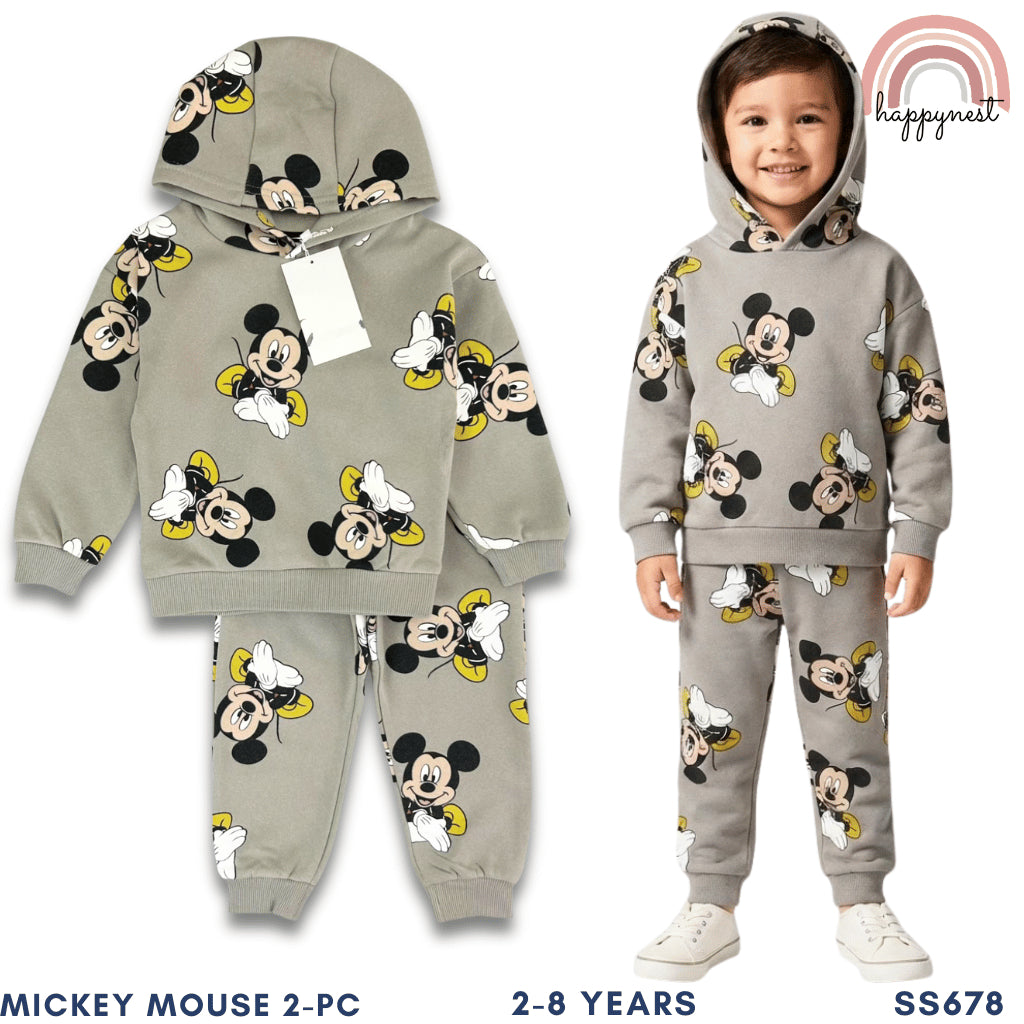 Disney Mickey Mouse Boys 2-Pc Hoodie & Jogger Set | Grey All-Over Print | 2-8 Years (SS678)
