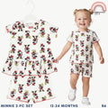 Disney Minnie Mouse Toddler Girls 2-Pc Ruffle Set | White Ribbed Cotton | 12-24 Months (B6)