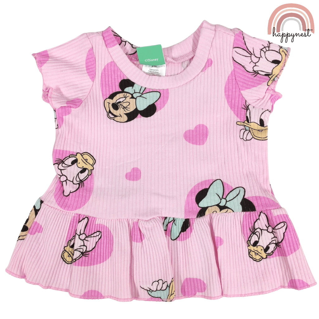 Disney Minnie & Daisy Toddler Girls 2-Pc Ruffle Set | Pink Ribbed Cotton | 3m - 4 Years (B8)