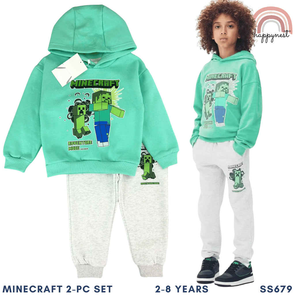 Minecraft Kids Boys 2-Pc Hoodie & Joggers Set | Teal Green Tracksuit | 2-8 Years (SS679)