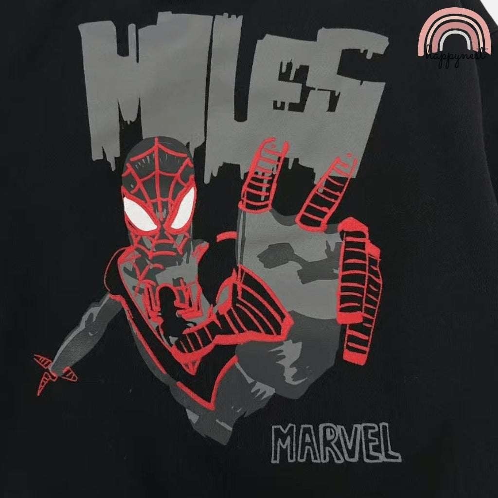 Marvel Spiderman Miles Morales Kids 2-Pc Set | Black Half-Zip Hoodie & Cargo Joggers | 2-8Y (SS681)