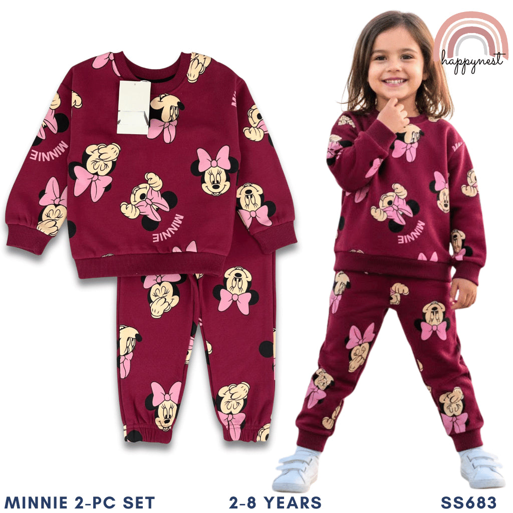 Minnie Girls 2-Pc Pullover & Jogger Set | Maroon Minnie Print | 2-8 Years (SS683)