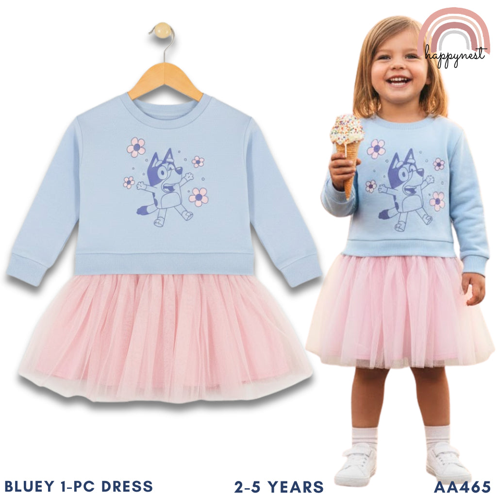 Bluey Kids Long Sleeve Tulle Dress (2-5 Years) - AA465