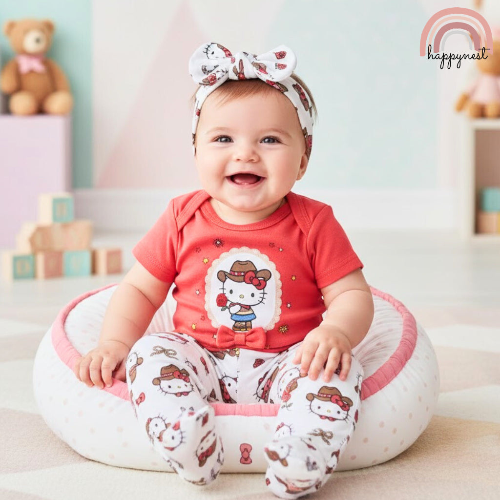 Hello Kitty 3-Pc Baby Girl Set | Red & White Baby Outfit | Newborn - 9 Months | B66