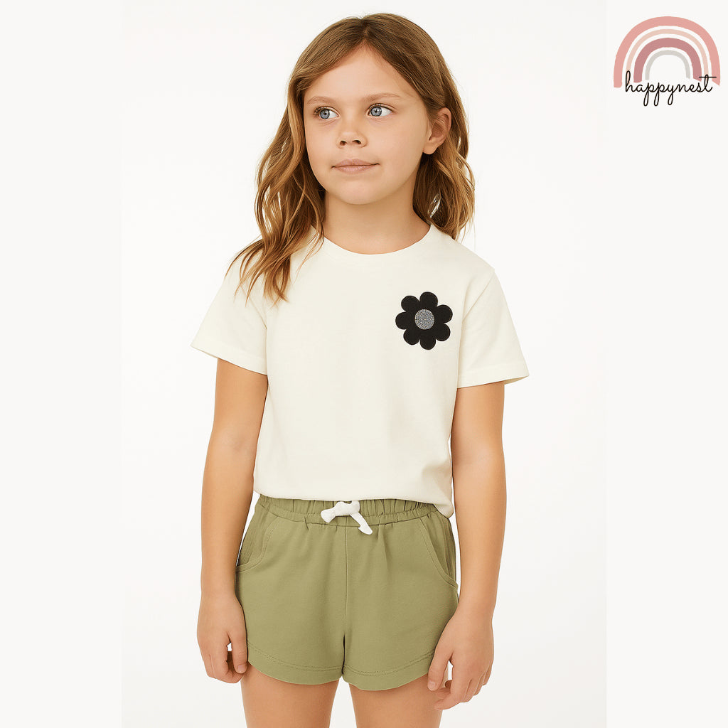 Kids Clothes Set 2pcs Bear Paw Shirt and Shorts Outfit for Girls 7-8 Years AA336