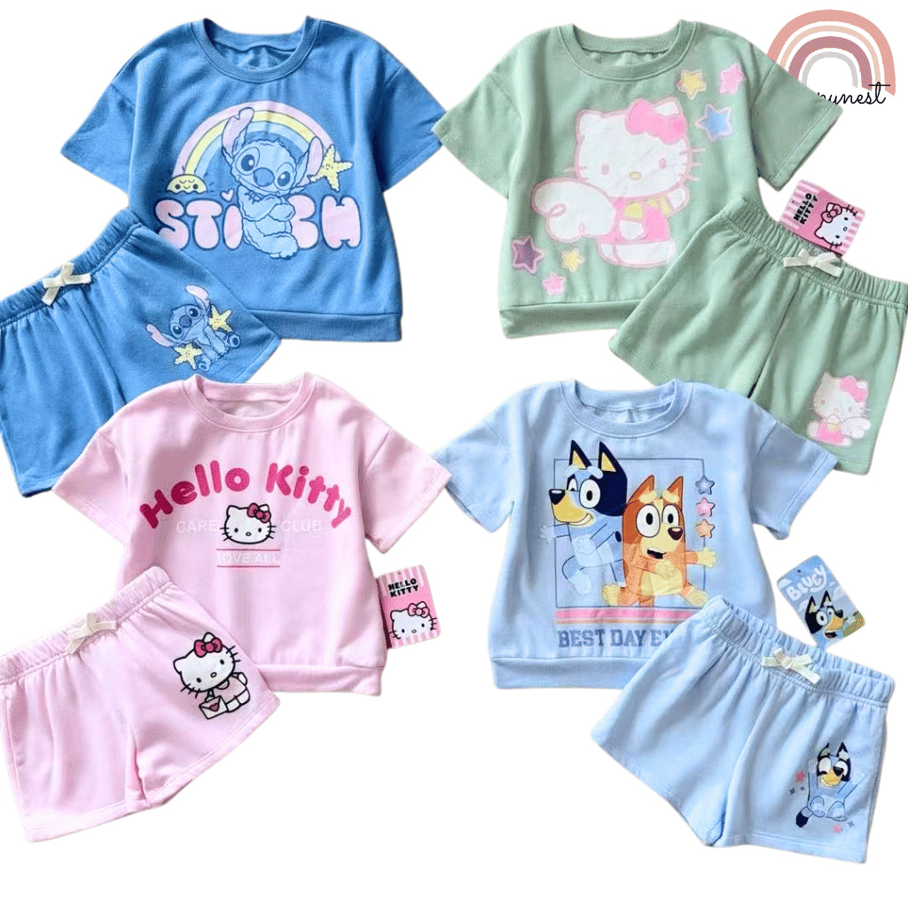 Hello Kitty Girls 2PC Outfit – Pink Shirt & Shorts Set | Overruns Quality | 2–8 Years (AA300)