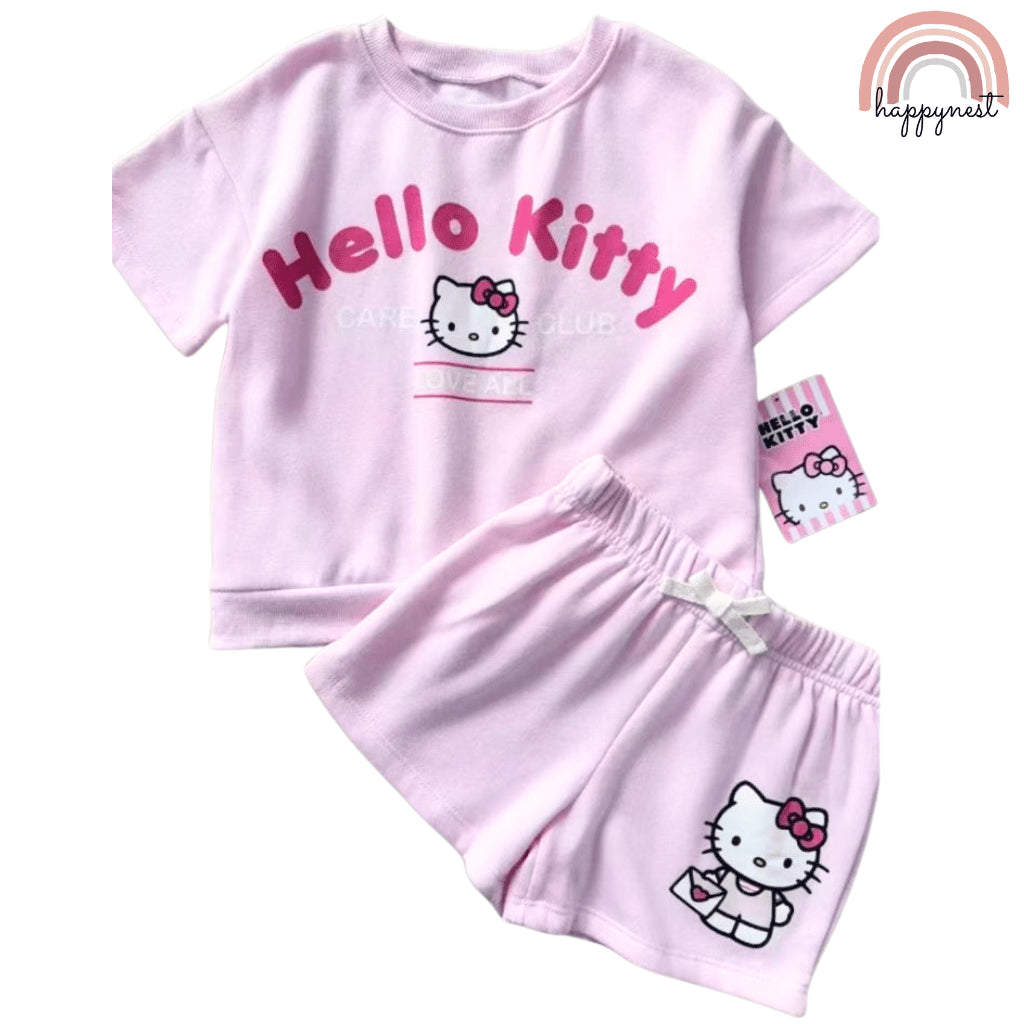 Hello Kitty Girls 2PC Outfit – Pink Shirt & Shorts Set | Overruns Quality | 2–8 Years (AA300)