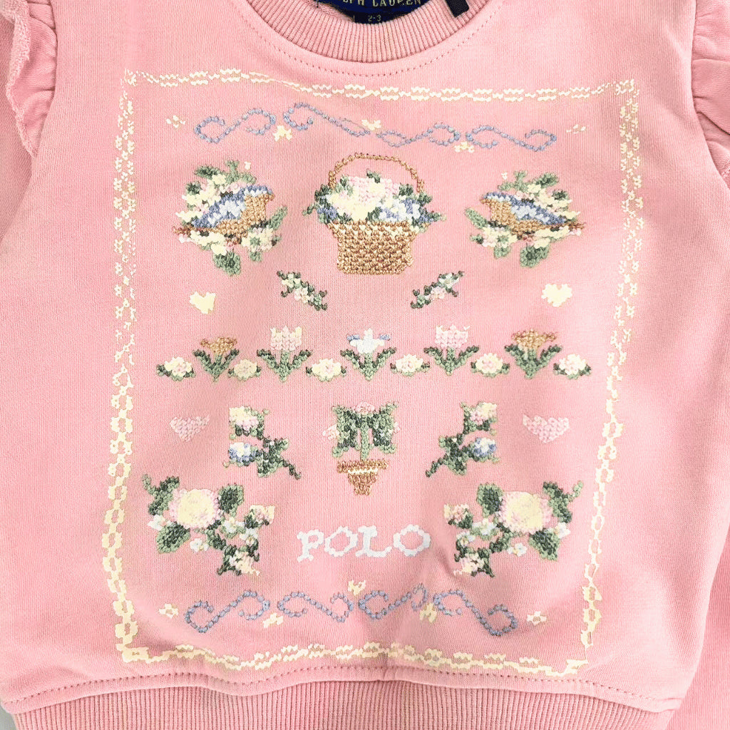 Polo Girls Tracksuit – Floral Sweatshirt & Jogger Pants Set | Overruns Quality | 2–8 Years (SS524)