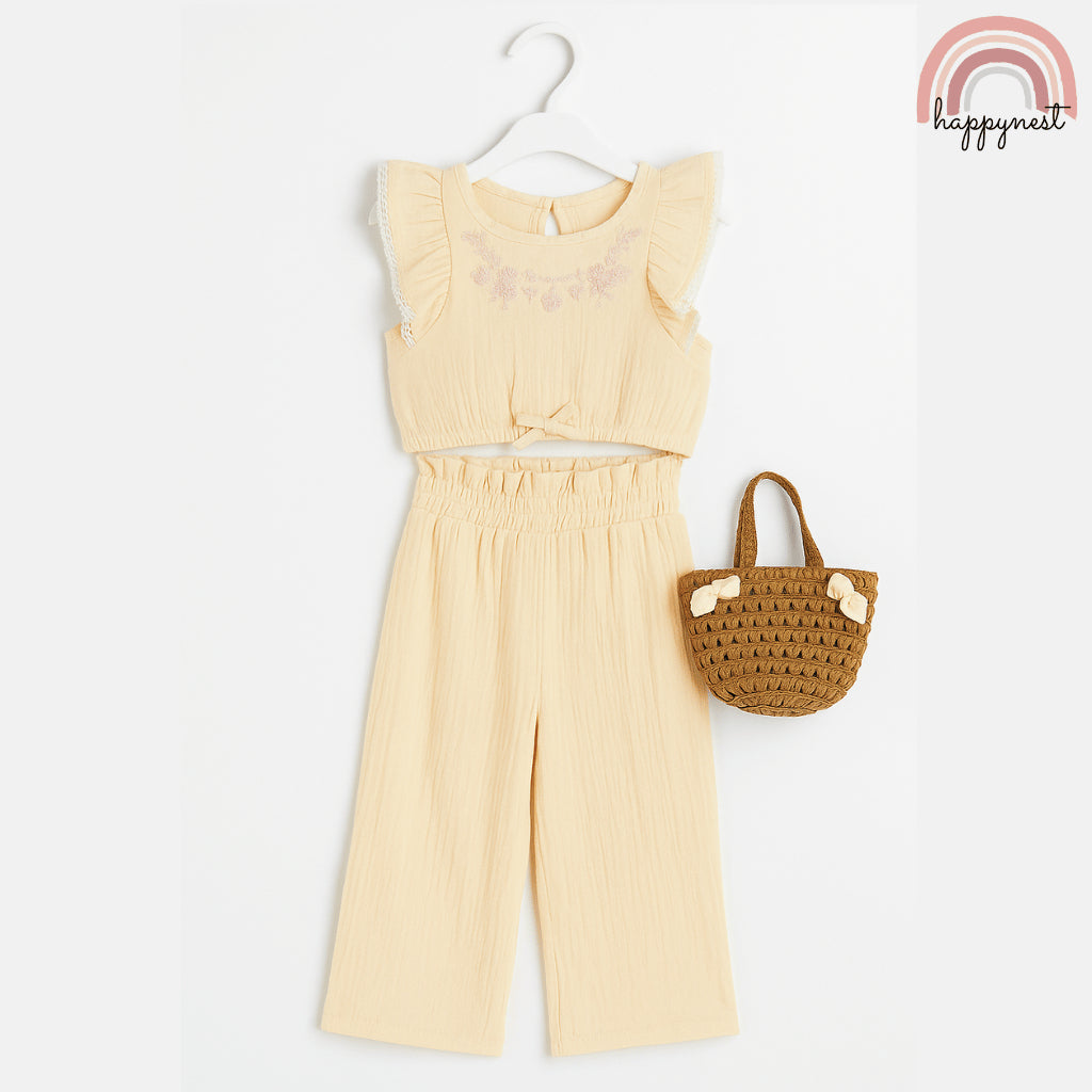 Rachel Zoe 3-Piece Yellow Baby Set with Embroidered Top, Pants & Bag (2–4 Years) | AA365