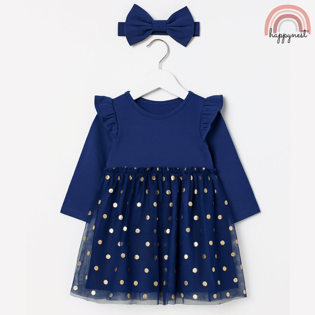 Tutu Dress Set Baby Girls Just Lizzy 2-Piece Blue Gold Dots (0-12 Months) AA15