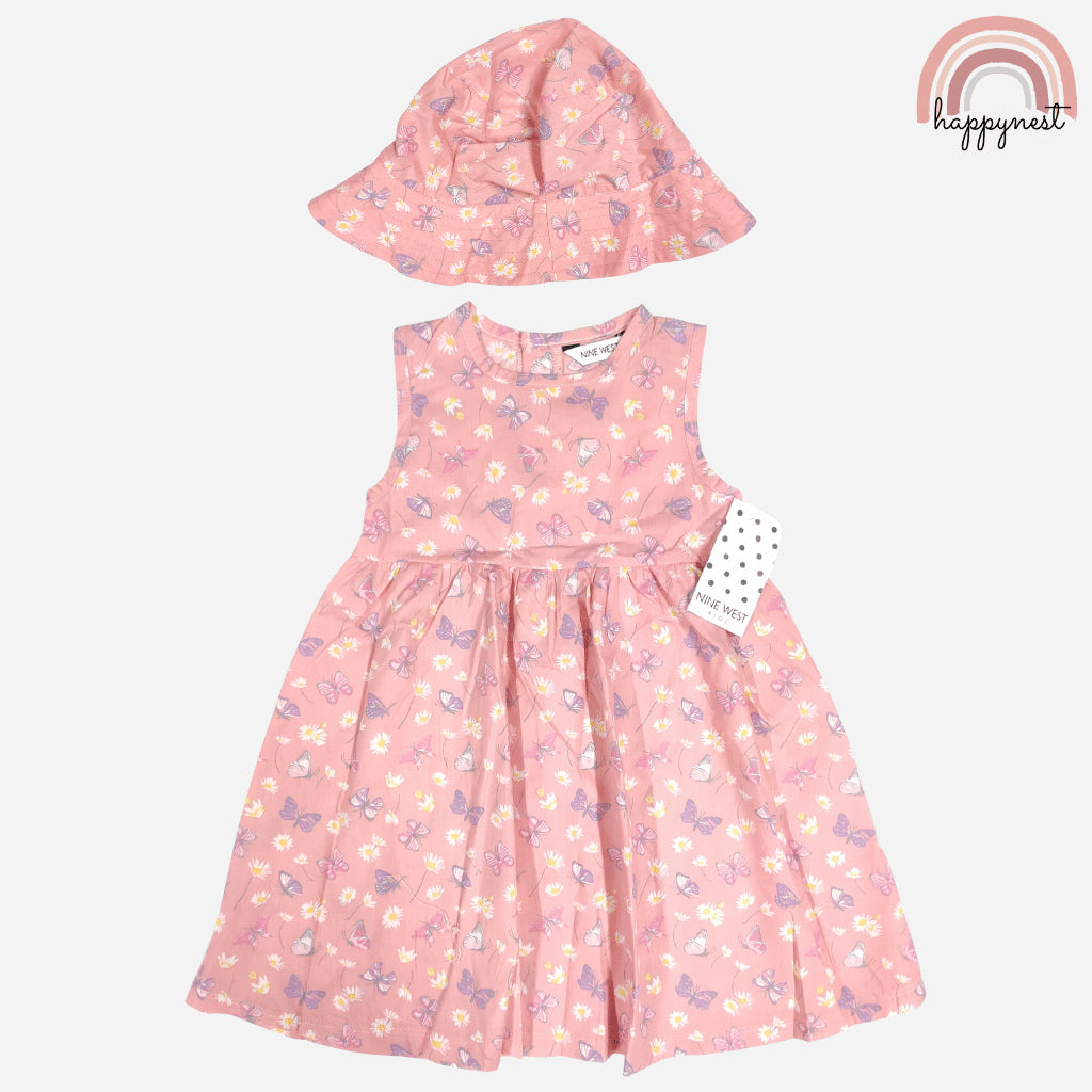 Cute Butterfly Print Dress and Hat Terno for Little Girls 4-7 Years AA376