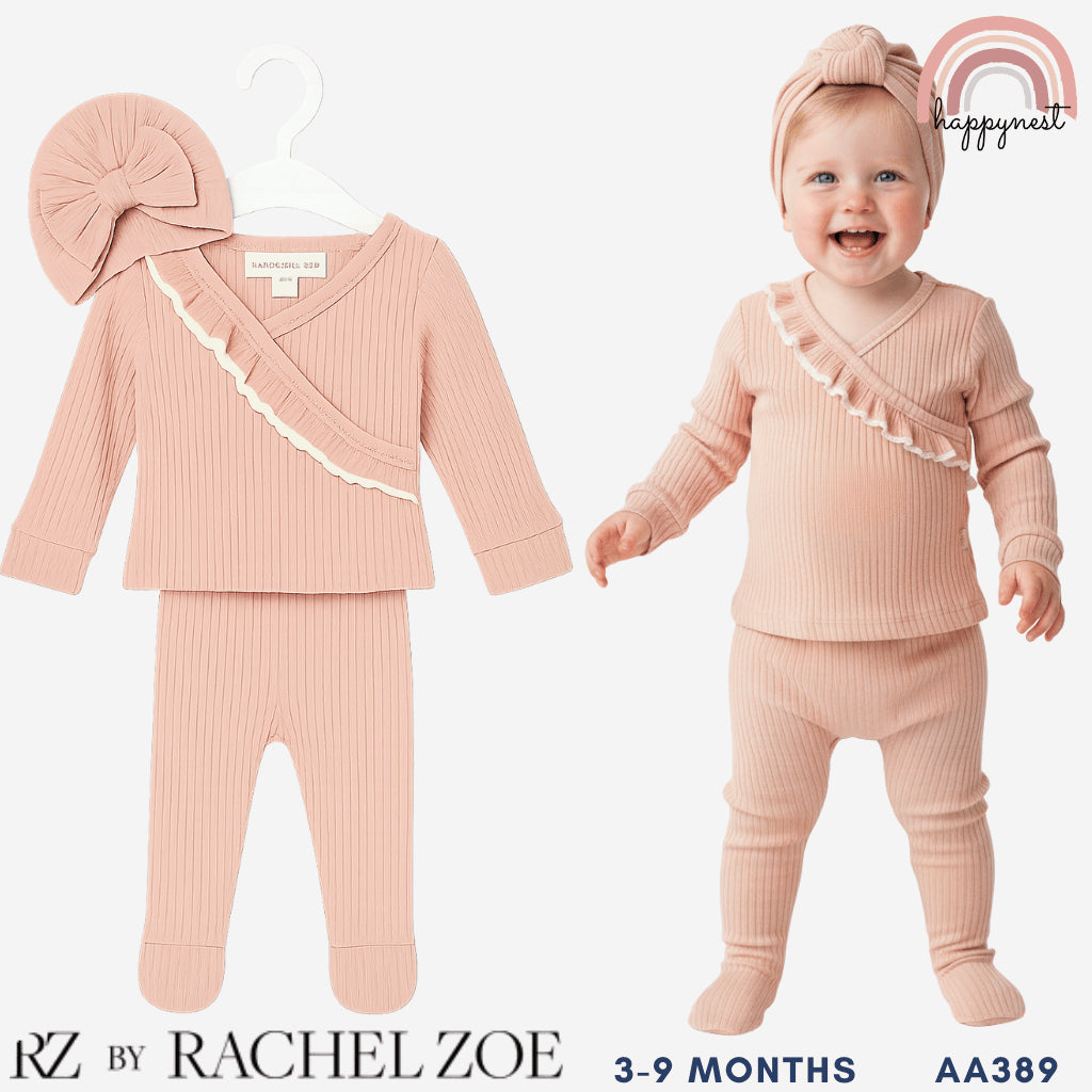 Baby Girl Overall Onesies Ruffle Ribbed Kimono Top & Pants Set 3-9M AA389