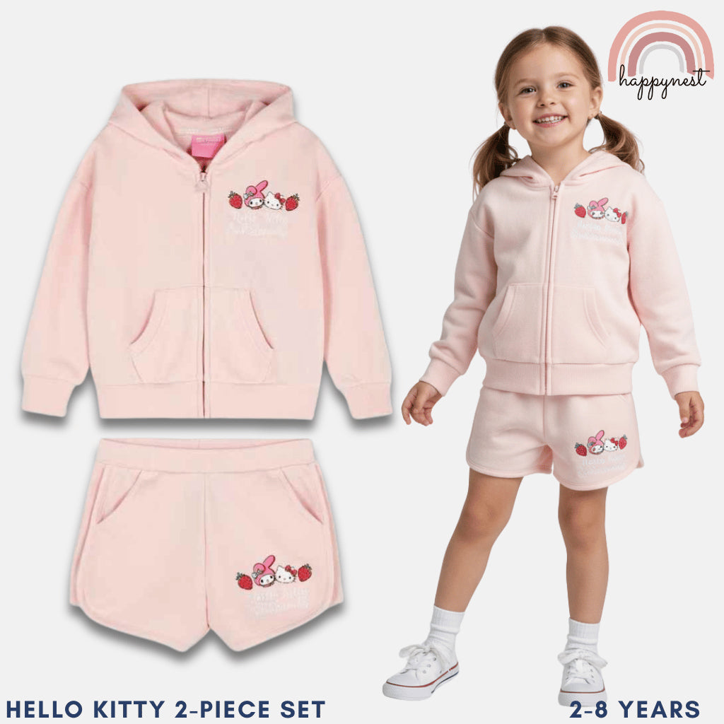 Hello Kitty Girls Jacket + Shorts Set Pink Sanrio Print 2-8Y Kuromi Melody SS496