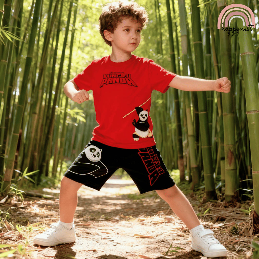 Kung Fu Panda Terno T-Shirt & Shorts Set for Kids Po Outfit Red Black 2-10Y AA449