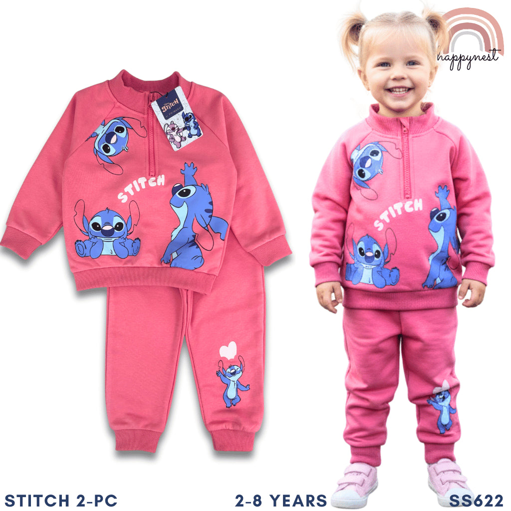 Stitch 2pc Terno Set for Kids Girls Fleece Sweatshirt Trousers Pink 2-8Y SS622
