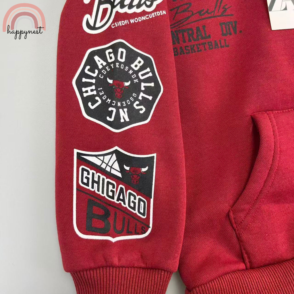 Chicago Bulls Hoodie Terno Set Kids Sweatshirt Jogger Pants Red 2-8Y SS651