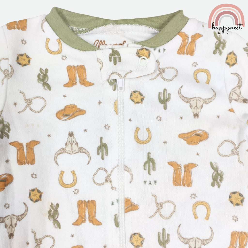 Wrangler Baby 2-Pc Sleepsuit & Hat Set | Cowboy Gear Print (B56) 3-9 Months