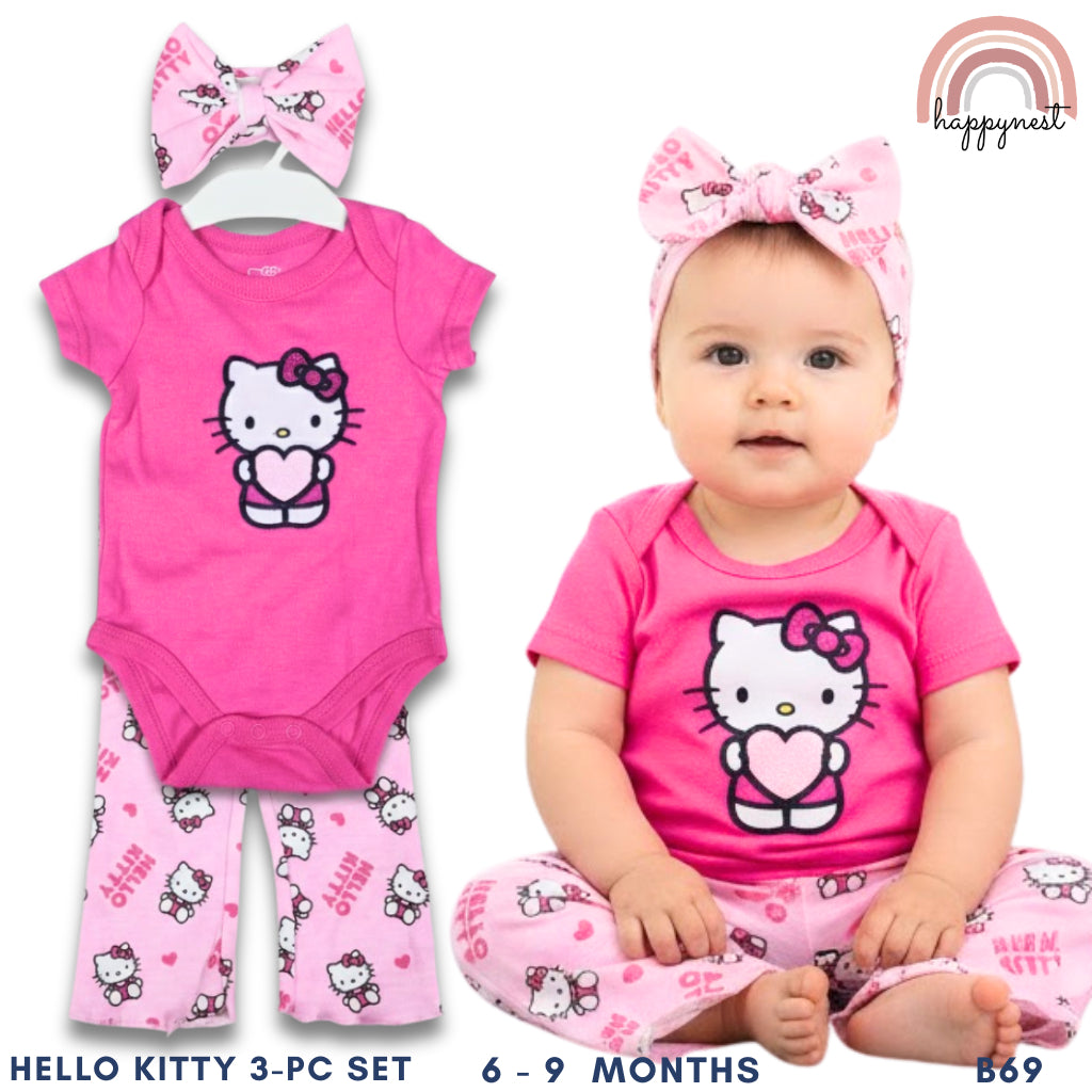 Hello Kitty 3-Pc Pink Heart Set | Comfy Lounge Outfit | 6-9 Months | B69
