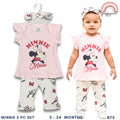 Minnie Baby Girl 3-Pc Pink Ribbed Set | Classic Disney Style | 3-24 Months | B75