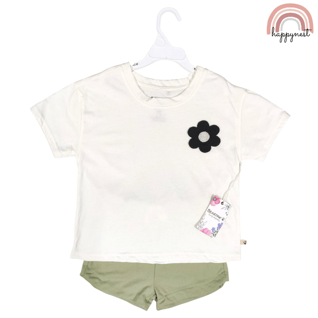 Kids Clothes Set 2pcs Bear Paw Shirt and Shorts Outfit for Girls 7-8 Years AA336