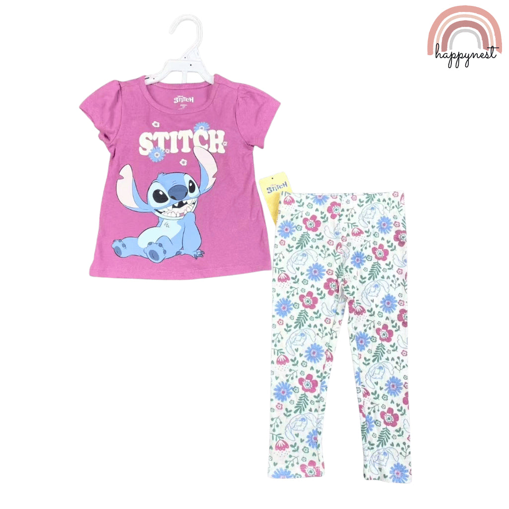 Stitch Tee & Floral Leggings 2-Piece Set for Girls 2–7 Years – AA306 | Comfy Fit
