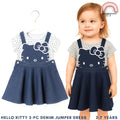 Hello Kitty Girls Denim Jumper Dress – Shirt & Skirt Outfit | Overruns Quality | 2–7Y (AA310)