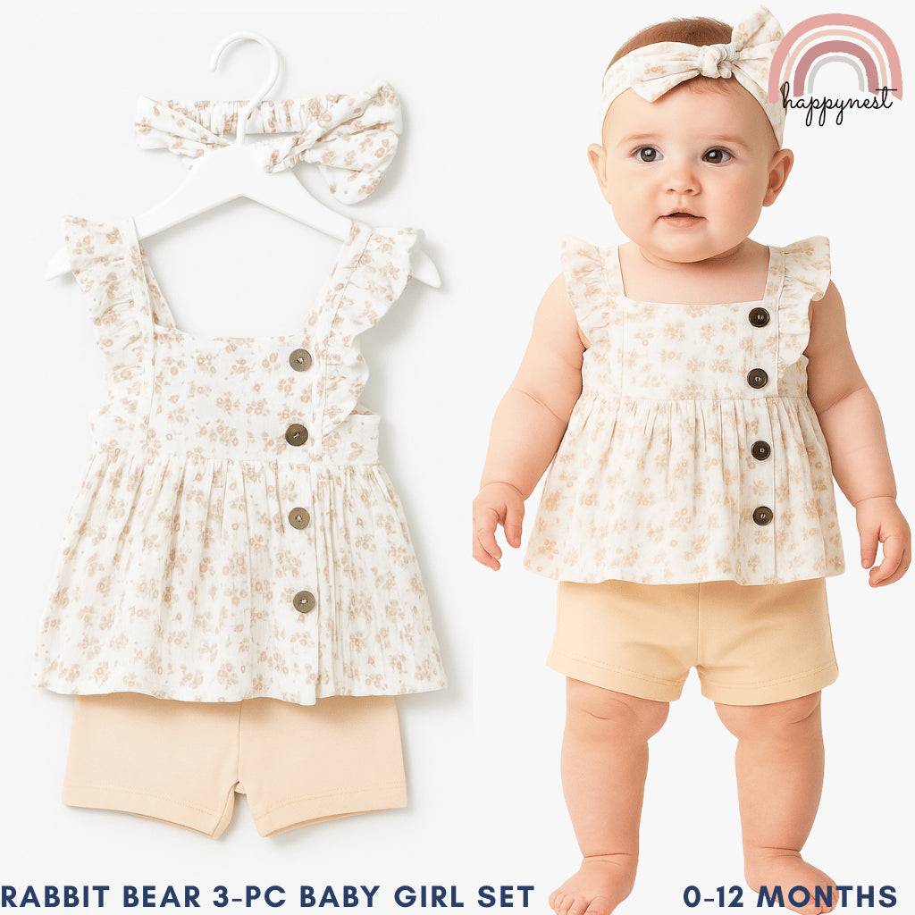 Baby Girl OOTD Floral 3-Piece Set  Dress Bloomers Headband 0-12 Months AA311