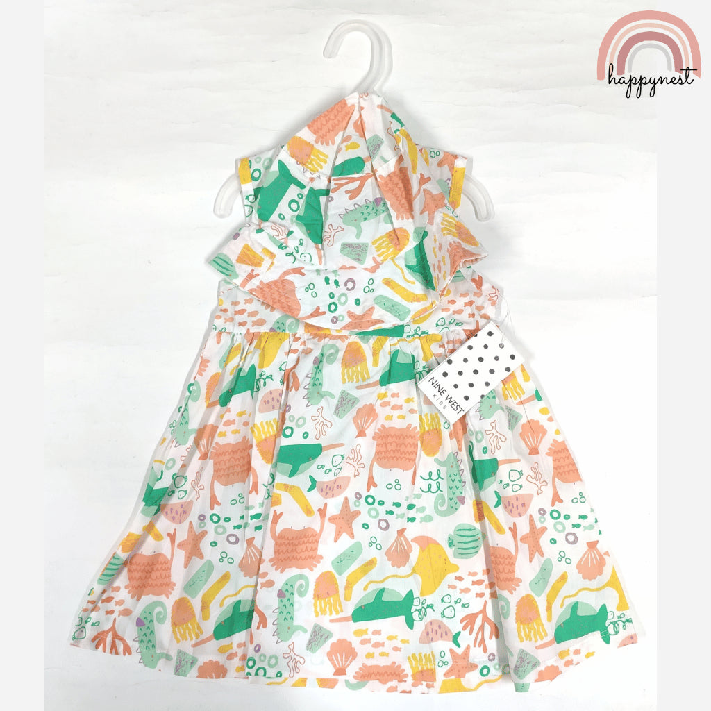 Fun Sea Life Ocean Print Dress and Hat Terno for Toddler Girls 2-4 Years AA377