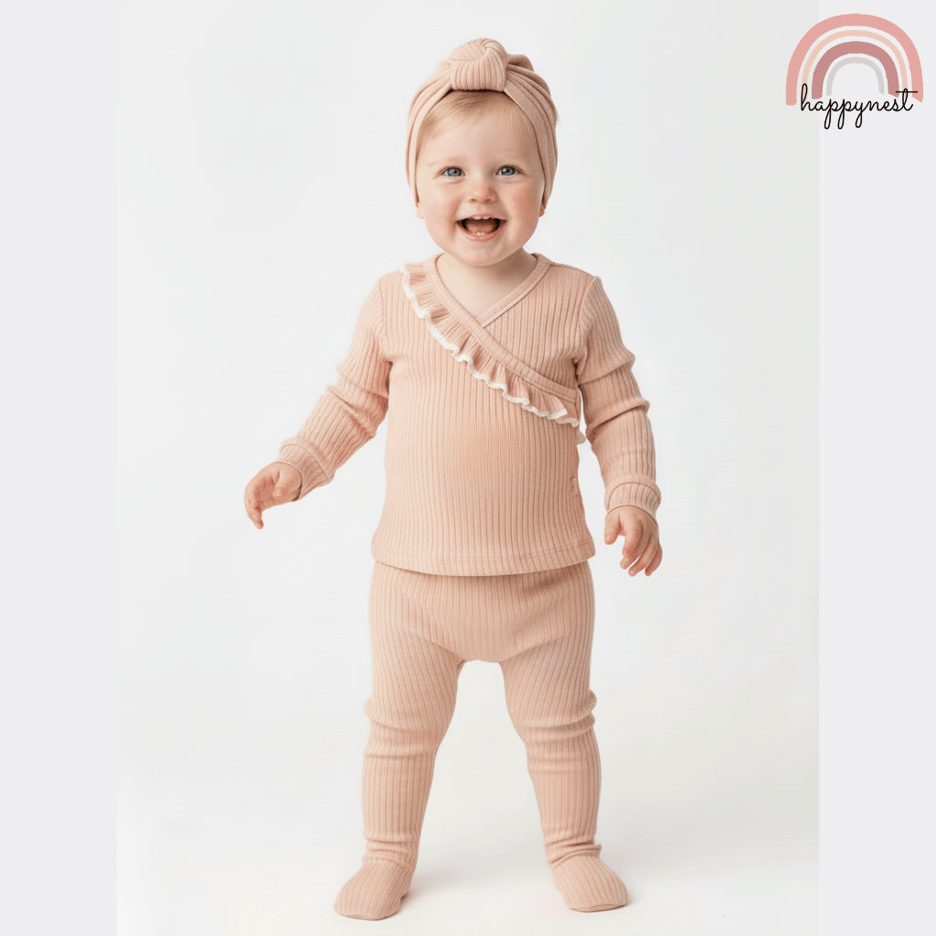 Baby Girl Overall Onesies Ruffle Ribbed Kimono Top & Pants Set 3-9M AA389