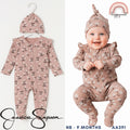 Baby Overalls Girl Ribbed Floral Ruffle Footed Sleeper & Hat Jessica Simpson Set 3-9 Months AA391