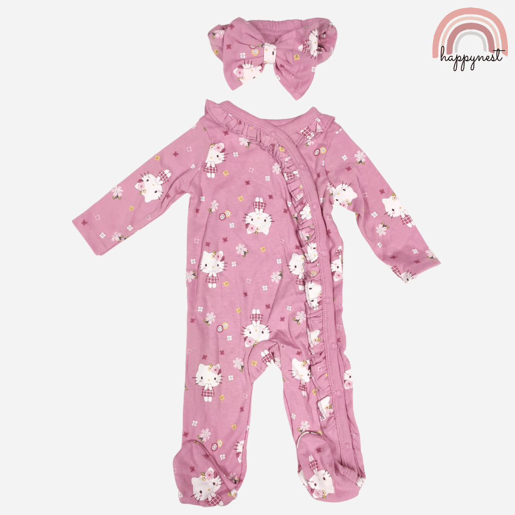 Hello Kitty Baby Overalls Footed Sleeper & Headband Set - Pink AA393 Newborn - 9 Months