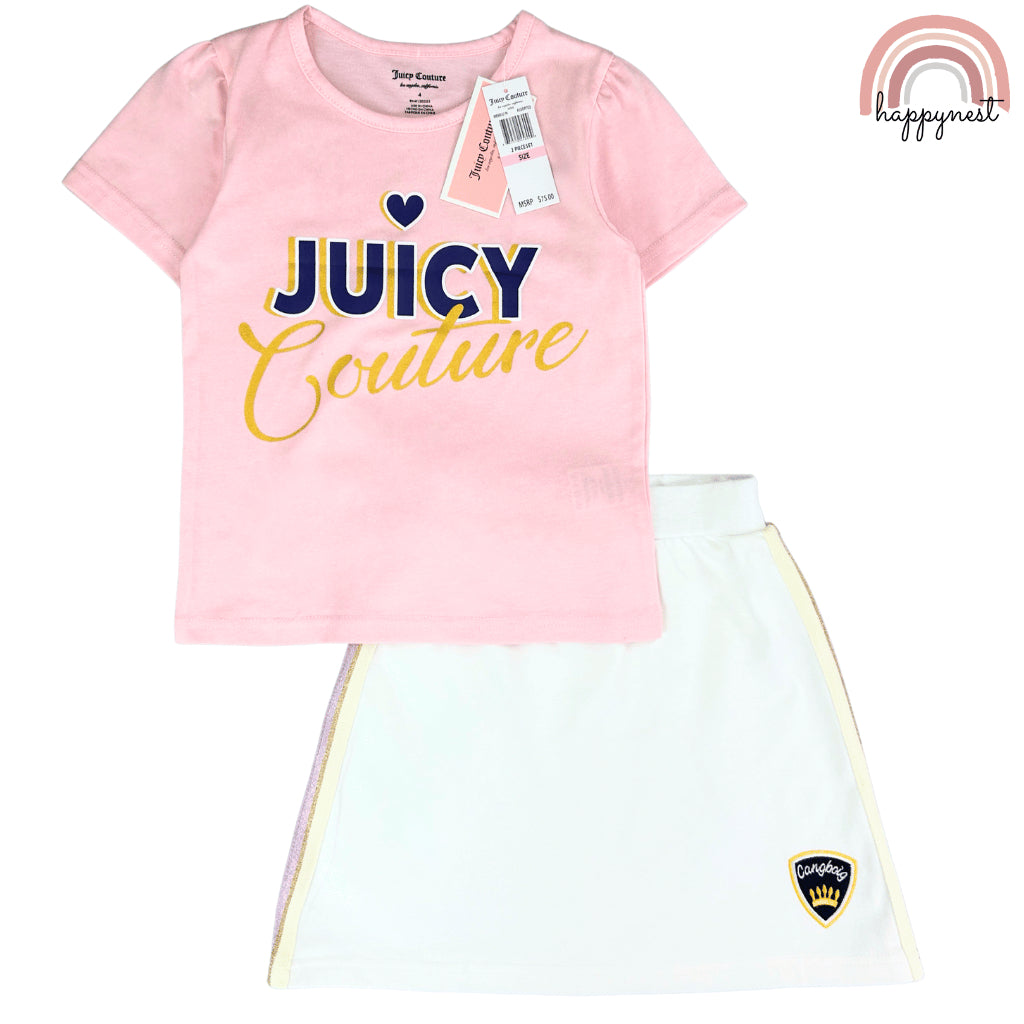 Juicy Couture Terno Set Pink Tee & White Skort (2-10Y) | AA426