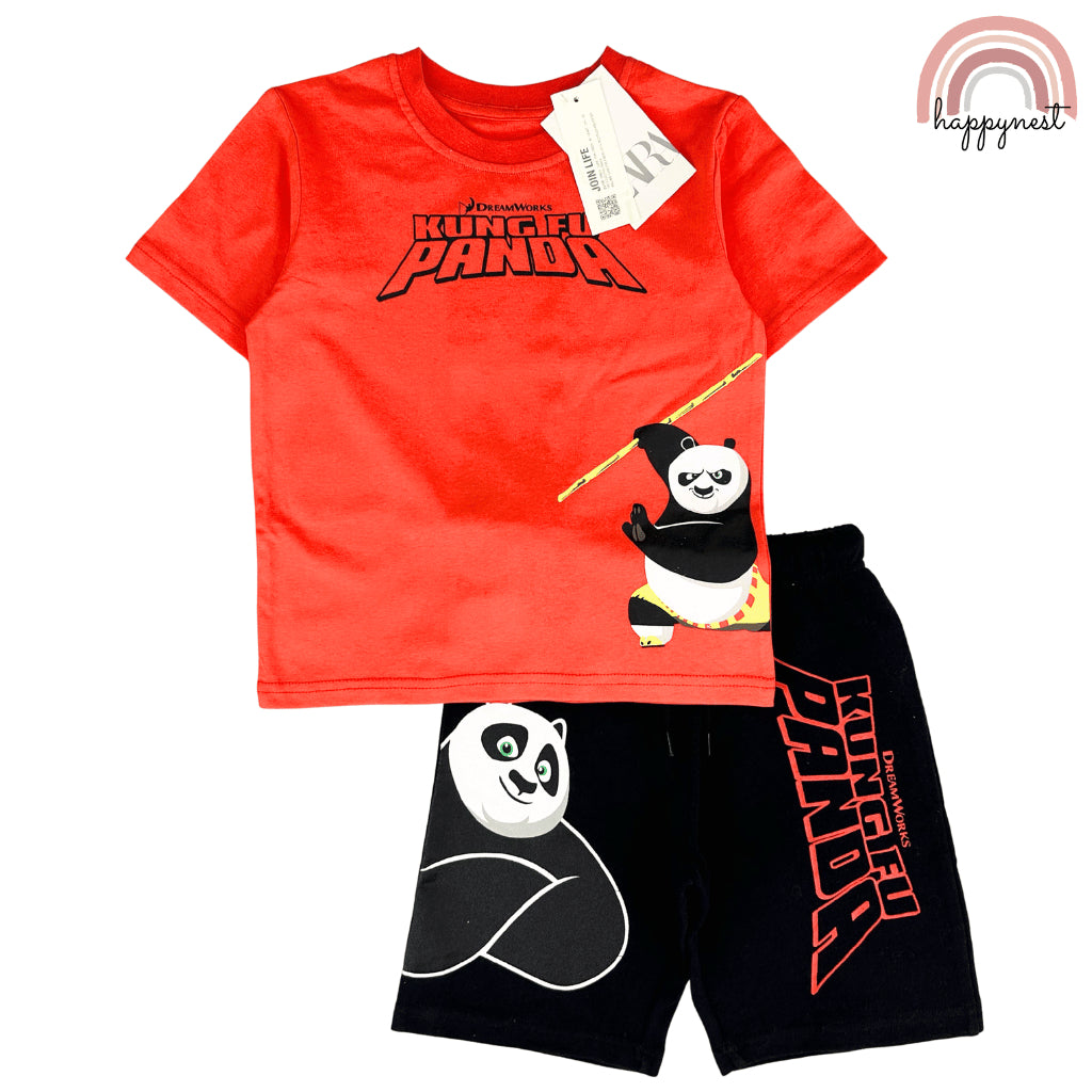 Kung Fu Panda Terno T-Shirt & Shorts Set for Kids Po Outfit Red Black 2-10Y AA449