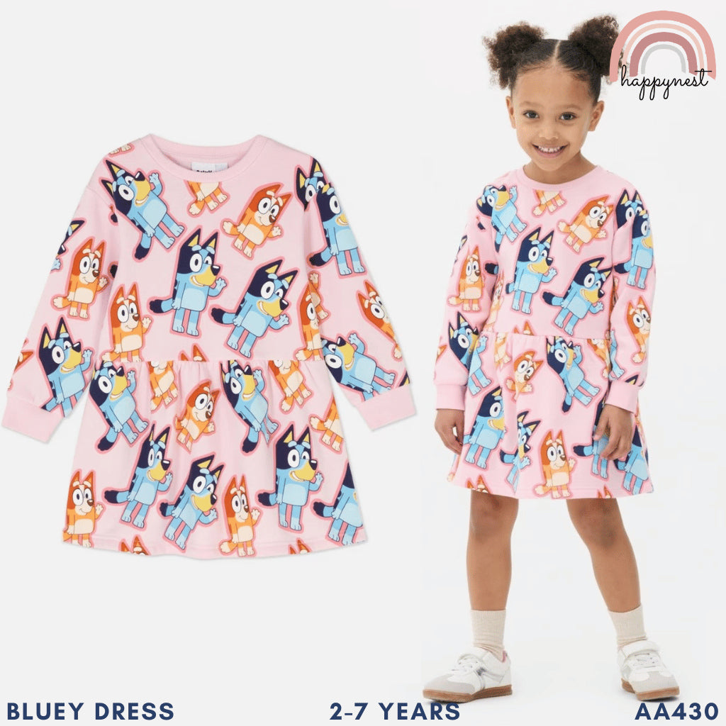 Bluey Dress for Girls Long Sleeve 2-7Y AA430